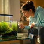 Hobbyist testing nano fish tank water quality