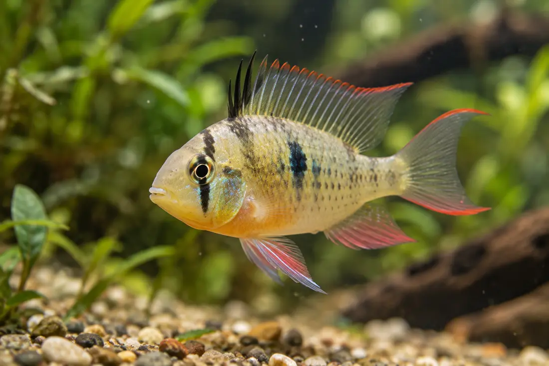 Bolivian ram over a sand substrate