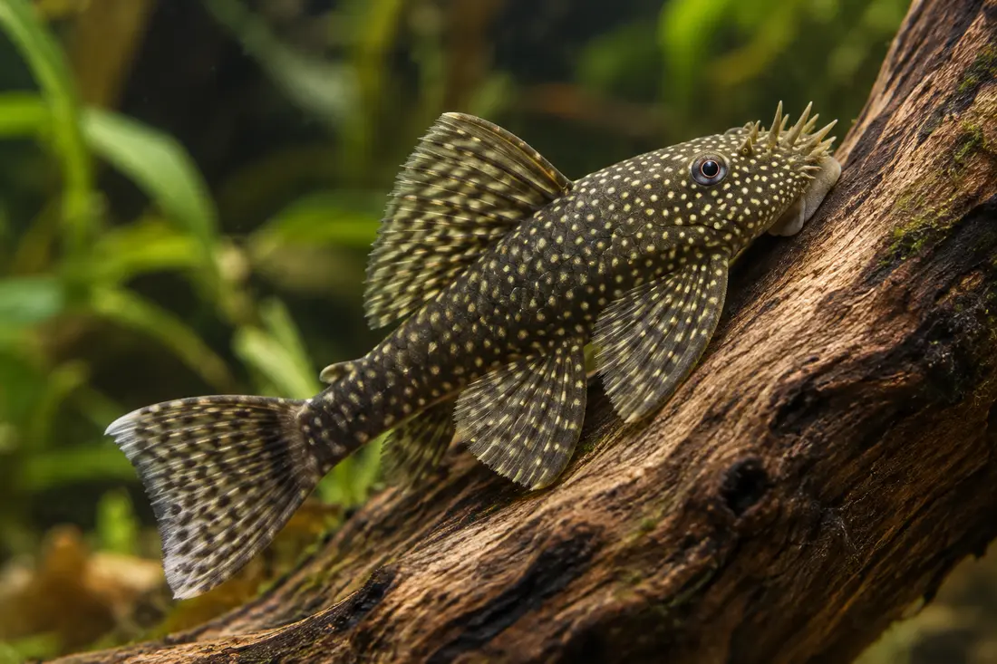Bristlenose pleco resting on driftwood